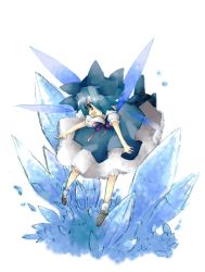 Rule 34 | 1girl, bad id, bad pixiv id, blue eyes, blue hair, cirno, dress, female focus, matching hair/eyes, pecoe, short hair, solo, embodiment of scarlet devil, touhou, white background, wings