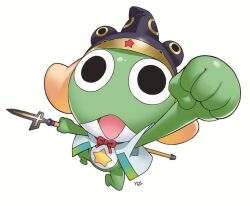 Rule 34 | 1boy, black eyes, frog, hat, keroro, keroro gunsou, looking at viewer, official art, simple background, star (symbol), weapon, yoshizaki mine