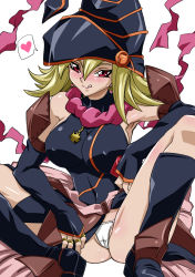 Rule 34 | 1girl, :p, armpits, ass, blonde hair, blush, breasts, cameltoe, covered erect nipples, duel monster, earrings, gagaga girl, hat, heart, highres, jewelry, large breasts, long hair, naughty face, panties, red eyes, smile, solo, spoken heart, straw (yokubou hiroba), thong, tongue, tongue out, underwear, white panties, yu-gi-oh!, yu-gi-oh! zexal, yuu-gi-ou, yuu-gi-ou zexal