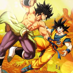 Rule 34 | 1girl, 3boys, abs, black eyes, black hair, blurry, bokeh, boots, broly (dragon ball super), cheelai, clenched hand, clothes around waist, clothes writing, day, depth of field, dougi, dragon ball, dragon ball super, dragon ball super broly, fighting, fighting stance, fingernails, floating hair, flying, from above, frown, full body, highres, horizon, lemo (dragon ball), light rays, looking at another, looking down, looking up, mattari illust, mountain, multiple boys, muscular, nipples, open mouth, orange sky, outdoors, pectorals, profile, purple legwear, scar, scar on chest, topless male, sky, son goku, spiked hair, standing, sun, sunlight, teeth, waist cape, white footwear, wristband