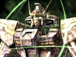 Rule 34 | 00s, armor, blurry, glowing, glowing eyes, green eyes, gundam, gundam seed, gundam seed c.e. 73: stargazer, gundam stargazer, looking at viewer, mecha, no humans, robot, solo, tro (trombe), upper body