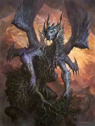 Rule 34 | dragon, fantasy, k-takano, mountain, multiple wings, no humans, original, solo, tree, wings