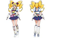 Rule 34 | 10s, 2girls, :d, alternate form, blonde hair, blue skirt, boots, bow, brooch, clone, cure honey, cure honey (popcorn cheer), dual persona, earrings, full body, hair ornament, hairpin, happinesscharge precure!, heart, heart brooch, jewelry, knee boots, long hair, magical girl, multicolored clothes, multicolored skirt, multiple girls, official art, oomori yuuko, open mouth, precure, puffy sleeves, satou masayuki, sidelocks, skirt, smile, transparent background, twintails, waist bow, white background, wrist cuffs, yellow eyes