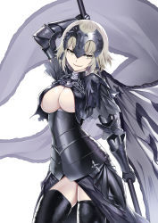 Rule 34 | 1girl, absurdres, armor, bad id, bad pixiv id, black thighhighs, blonde hair, braid, breasts, capelet, cleavage, corset, fate/apocrypha, fate/grand order, fate (series), faulds, gauntlets, headpiece, heirou, highres, jeanne d&#039;arc (fate), jeanne d&#039;arc alter (avenger) (fate), jeanne d&#039;arc alter (fate), long hair, ruler (fate/grand order), single braid, smile, solo, thighhighs, yellow eyes