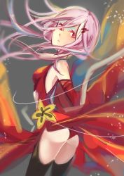 Rule 34 | 10s, 1girl, 71pen, ass, bare shoulders, black legwear, detached sleeves, elbow gloves, gloves, guilty crown, hair ornament, hairclip, looking at viewer, pink hair, red eyes, sketch, solo, twintails, yuzuriha inori