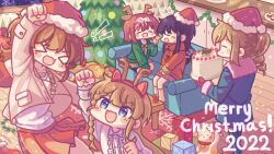 Rule 34 | !, !!, &gt; &lt;, 2022, 5girls, :d, absurdres, arm up, blonde hair, blue eyes, blue jacket, blue thighhighs, box, braided sidelock, brown hair, cabinet, cardigan, center frills, christmas, christmas tree, clenched hand, collared shirt, couch, drill hair, drill ponytail, facing another, fake antlers, frilled shirt, frills, full body, fur-trimmed jacket, fur trim, gift, gift box, hat, hayasaka mei, heart, highres, ibuki nagisa, idoly pride, indoors, jacket, jumping, kabotd, long hair, merry christmas, mittens, multiple girls, nagase kotono, narumiya suzu, night, open cardigan, open clothes, open mouth, pink cardigan, pleated skirt, red mittens, red skirt, rug, santa hat, shiraishi saki, shirt, sitting, skirt, smile, table, thighhighs, tsuki no tempest (idoly pride), white shirt, wooden floor