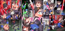 Rule 34 | 1boy, 1girl, absurdres, ahegao, aile (mega man zx), black hair, blush, bodystocking, breasts, constricted pupils, drooling, energy sword, female orgasm, green eyes, gun, head back, health bar, highres, holding, holding gun, holding weapon, lying, mega man (series), mega man zx, mind control, navel, on back, on ground, one eye closed, open mouth, orgasm, ponytail, popporunga, pussy juice, rolling eyes, shorts, spontaneous orgasm, sword, tongue, tongue out, uneven eyes, weapon, wide-eyed