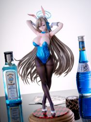 Rule 34 | absurdres, alcohol, armpits, arms up, asuna (blue archive), asuna (bunny) (blue archive), blue archive, blue eyes, breasts, poker chip, figure, highres, large breasts, long hair, photo (medium), rabbit ears, smile, smiley face, tight clothes, very long hair