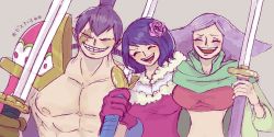Rule 34 | 1boy, 2girls, brother and sister, charlotte angel, charlotte cracker, charlotte custard, multiple girls, one piece, purple hair, siblings, smile