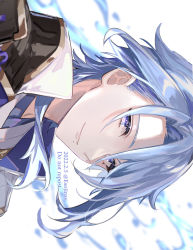 Rule 34 | 1boy, amaichi esora, armor, artist name, blue hair, closed mouth, commentary request, dated, eyelashes, floating hair, genshin impact, hair between eyes, highres, jacket, japanese armor, japanese clothes, kamisato ayato, kimono, looking at viewer, male focus, medium hair, mole, mole under mouth, parted bangs, portrait, purple eyes, shoulder armor, sidelocks, sideways, smile, sode, solo, swept bangs, twitter username, water drop, white background, white jacket