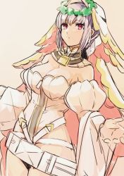 Rule 34 | 10s, 1girl, bare shoulders, blush, breasts, bridal veil, cleavage, closed mouth, cosplay, cowboy shot, detached collar, detached sleeves, expressionless, facing away, fate/extra, fate/extra ccc, fate/grand order, fate (series), florence nightingale (fate), frown, gradient background, grey hair, hair between eyes, large breasts, legs together, leotard, long sleeves, medu (rubish), nero claudius (bride) (fate), nero claudius (bride) (fate) (cosplay), nero claudius (bride) (third ascension) (fate), nero claudius (fate), nero claudius (fate) (all), outstretched arms, pink eyes, puffy long sleeves, puffy sleeves, short hair, sidelocks, solo, standing, veil, white leotard, wide sleeves, zipper, zipper pull tab