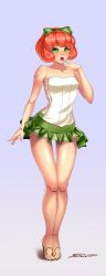 Rule 34 | 1girl, android, bare shoulders, bow, breasts, green eyes, hair ribbon, high heels, highres, joints, legs, orange hair, penny polendina, ribbon, robot joints, rwby, shonomi, short hair, skirt, small breasts, solo