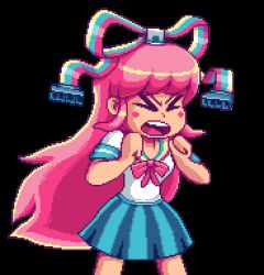 Rule 34 | &gt; &lt;, 1girl, angry, animated, animated gif, blush stickers, giffany, gravity falls, long hair, lowres, paul robertson, pink hair, school uniform, serafuku, solo, transparent background, very long hair