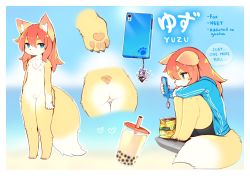 Rule 34 | 1girl, :&lt;, animal ear fluff, animal ears, animal feet, animal nose, arms at sides, ass, bag, barefoot, beach, bike shorts, blue eyes, blue hoodie, blue jacket, blue sky, blurry, blurry background, blush, body fur, border, breasts, bubble tea, cellphone, chips (food), close-up, closed mouth, cloud, crunchobar, cup, day, disposable cup, drink, drinking straw, ears down, english text, feet, female focus, food, fox ears, fox girl, fox tail, from behind, from side, full body, fur collar, furry, furry female, hand up, heart, highres, holding, holding phone, hood, hoodie, hugging own legs, jacket, japanese text, charm (object), knees up, legs together, light blush, long hair, long sleeves, looking at phone, looking to the side, multiple views, navel, nude, ocean, open clothes, open hoodie, open jacket, orange hair, original, outdoors, outline, pawpads, phone, plastic bag, playing games, potato chips, pussy, sand, sidelocks, sideways mouth, sitting, sky, small breasts, smartphone, snout, sparkle, speech bubble, standing, stomach, sweat, tail, talking, tears, translation request, two-tone fur, water, white border, white fur, white outline, yellow fur, yuzu (crunchobar)