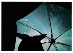 Rule 34 | 1girl, aikatsu!, aikatsu! (series), black background, blue umbrella, border, bow, hair bow, highres, holding, holding umbrella, hoshimiya ichigo, osouzai-kun, portrait, silhouette, simple background, solo, umbrella, water drop, white border