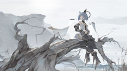 Rule 34 | 1girl, armor, azur lane, blue hair, breasts, choker, commentary request, dress, fleur-de-lis, floating headgear, gascogne (azur lane), gauntlets, greaves, hair between eyes, headgear, highres, holding, looking afar, md5 mismatch, multicolored hair, ocean, official art, outdoors, revision, short hair, sitting, solo, strapless, strapless dress, toriumi harumi, water, white dress, wide shot, yellow eyes