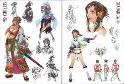 Rule 34 | 2girls, absurdres, alternate costume, breasts, chai xianghua, cleavage, concept art, geta, hair tubes, hat, highres, multiple girls, scan, setsuka, soul calibur, soulcalibur, soulcalibur iv, sword, top hat, weapon