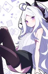Rule 34 | 1girl, black horns, blue archive, demon horns, halo, highres, hina (blue archive), horns, long hair, looking at viewer, multicolored horns, purple eyes, purple horns, sasanoha (sasanoha0712), solo, two-tone horns, white hair