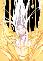 Rule 34 | 1girl, absurdres, colored eyelashes, floating hair, forehead, highres, liquid, long hair, looking up, nico-tine, nude, original, solo, very long hair, white hair, yellow eyes