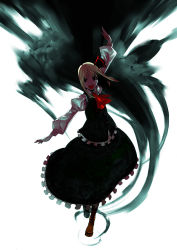 Rule 34 | 1girl, alternate hairstyle, balancing, blonde hair, bob cut, darkness, embodiment of scarlet devil, female focus, hairband, no nose, onigunsou, open mouth, outstretched arms, red eyes, rumia, short hair, skirt, smile, solo, spread arms, touhou