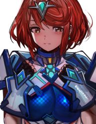 Rule 34 | 1girl, absurdres, alternate color, breasts, chest jewel, earrings, highres, jewelry, large breasts, nintendo, pyra (xenoblade), red eyes, red hair, short hair, simple background, solo, super smash bros., swept bangs, tarbo (exxxpiation), tiara, xenoblade chronicles (series), xenoblade chronicles 2