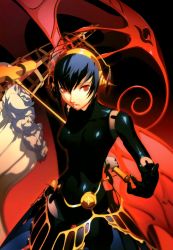 Rule 34 | 1girl, absurdres, black hair, doll joints, hammer, highres, joints, metis (persona), official art, open mouth, persona, persona 3, psyche (persona 3), red eyes, short hair, soejima shigenori, solo, weapon