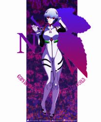 Rule 34 | 1girl, absurdres, ayanami rei, blue hair, bodysuit, breasts, dclaret, full body, hairpods, highres, huge filesize, interface headset, neon genesis evangelion, nerv, pilot suit, plugsuit, red eyes, short hair, small breasts, solo, white bodysuit