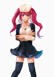 Rule 34 | 1girl, artist request, black dress, bleach, breasts, crossed arms, dokugamine riruka, dress, highres, long hair, looking at viewer, pink eyes, pink hair, simple background, solo, standing, tsundere, twintails, very long hair, white background, wide hips