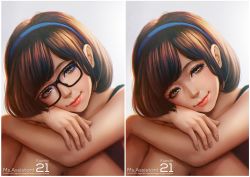 Rule 34 | 1girl, 2015, 2016, black-framed eyewear, blue hairband, brown hair, character name, closed mouth, commentary, copyright name, crossed arms, eyebrows, eyelashes, fingernails, glasses, green eyes, hairband, kaede (ms.assistant), lipstick, looking at viewer, magion02, makeup, mole, mole under eye, ms.assistant, multiple views, nose, original, parted bangs, red lips, revision, short hair, upper body, variations