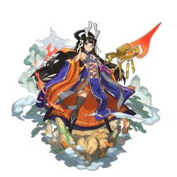 Rule 34 | 1girl, :o, black hair, blue-framed eyewear, chinese clothes, detached sleeves, dragalia lost, full body, glasses, holding, holding polearm, holding spear, holding weapon, long hair, long sleeves, non-web source, official art, open hand, polearm, saitou naoki, solo, spear, transparent background, very long hair, weapon, wide sleeves, xuan zang (dragalia lost)