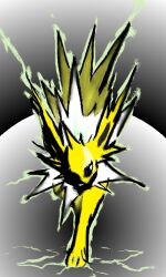 commentary_request creatures_(company) full_body game_freak gen_1_pokemon gradient_background grey_background hotathino jolteon nintendo no_humans pokemon pokemon_(creature) solo