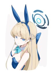 Rule 34 | 1girl, absurdres, animal ears, blonde hair, blue archive, blue bow, blue bowtie, blue eyes, blue hair, blue leotard, bow, bowtie, braid, breasts, closed mouth, detached collar, fake animal ears, halo, highres, leotard, long hair, looking at viewer, medium breasts, multicolored hair, official alternate costume, patanda, rabbit ears, solo, strapless, strapless leotard, streaked hair, toki (blue archive), toki (bunny) (blue archive), upper body