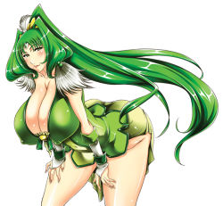 Rule 34 | 10s, 1girl, abdg, bent over, blush, breasts, cure march, covered erect nipples, female focus, fingerless gloves, gloves, green hair, huge breasts, long hair, midorikawa nao, mature female, nail polish, precure, saranaru takami, smile precure!, thighs, very long hair, watermelon roulette