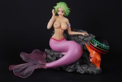 Rule 34 | breasts, camie (one piece), figure, green hair, mermaid, monster girl, navel, nipples, one piece, pappug, photo (medium), tagme, topless