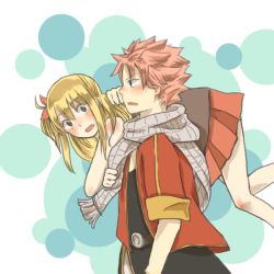 Rule 34 | 1boy, 1girl, blonde hair, blush, carrying, carrying over shoulder, couple, erinan, fairy tail, hetero, lucy heartfilia, natsu dragneel, over shoulder, person over shoulder, pink hair, scarf, skirt