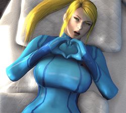 Rule 34 | 10s, 1girl, 1other, 3d, animated, animated gif, bed, bed sheet, bedroom, blonde hair, blue bodysuit, bodysuit, bouncing, bouncing breasts, breasts, crotch cutout, female focus, gesture, green eyes, hand gesture, heart, heart hands, implied sex, indoors, large breasts, long hair, looking at viewer, looking down, looping animation, lowres, lying, metroid, mole, mole under mouth, nintendo, nodetek, on back, on bed, open mouth, pillow, ponytail, pov, samus aran, shiny clothes, skin tight, solo focus, source filmmaker (medium), staring, torn clothes, upper body, zero suit