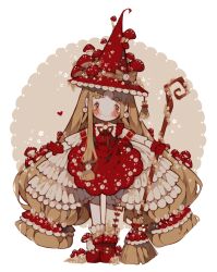 Rule 34 | 1girl, absurdly long hair, arm belt, belt, belt buckle, blonde hair, blunt bangs, blunt ends, blush, blush stickers, boots, bow, broom, brown bow, brown eyes, buckle, chibi, circle, closed mouth, collar, collared dress, commentary, dress, english commentary, eyelashes, floral print, flower, food-themed hair ornament, frilled collar, frilled dress, frilled gloves, frilled headwear, frilled sleeves, frilled socks, frills, gloves, hair ornament, hat, hat bow, hat tassel, heart, highres, holding, holding broom, layered dress, layered sleeves, littlebluemuffin, long hair, long sleeves, looking at viewer, low twintails, mushroom, mushroom hair ornament, original, parted bangs, pointy footwear, red belt, red dress, red footwear, red gloves, red hat, red pupils, short dress, short over long sleeves, short sleeves, single sidelock, single sock, sleeves past elbows, smile, socks, thick eyebrows, twintails, very long hair, white background, white collar, white dress, white flower, white socks, witch, witch hat
