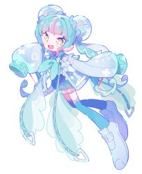 Rule 34 | 1girl, absurdres, aqua hair, fang, full body, gaogao (gaogaomegu), highres, multicolored hair, open mouth, original, pink hair, simple background, sleeves past fingers, sleeves past wrists, streaked hair, symbol-shaped pupils, very long sleeves, white background, wide sleeves, x-shaped pupils, yellow eyes