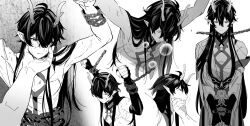Rule 34 | 1boy, black hair, chain, chinese clothes, dan heng (honkai: star rail), dan heng (imbibitor lunae) (honkai: star rail), dragon boy, dragon horns, earrings, gloves, greyscale, h02515419, honkai: star rail, honkai (series), horns, jewelry, male focus, monochrome, pointy ears, simple background, torture, traditional clothes, white background