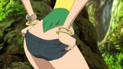 Rule 34 | 1girl, animated, animated gif, ass, ass focus, ass shake, bracelet, cutoffs, denim, denim shorts, dressing, forest, gluteal fold, hip focus, jewelry, lots of jewelry, nami (one piece), nature, one piece, one piece: strong world, short shorts, shorts, thick thighs, thighs, wide hips