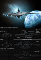 Rule 34 | absurdres, battleship (eve online), cannon, cloud, commentary, concept art, english text, eve online, flying, from above, from behind, from below, from side, glowing, highres, military, military vehicle, multiple views, no humans, original, outdoors, planet, science fiction, sky, space ship, spacecraft, spaceship, star (sky), starry sky, thrusters, turret, vehicle focus, walcor