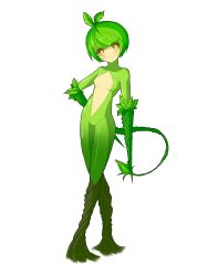 Rule 34 | 1girl, absurdres, bad id, bad pixiv id, colored skin, crossed legs, flower, green hair, green skin, highres, leaf, monster girl, multicolored skin, no feet, no hands, original, plant, plant girl, plant roots, sayakamulya, short hair, solo, sunflower, tail, transparent background, vines, watson cross, white background, yellow eyes