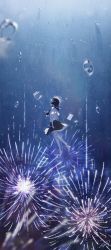 Rule 34 | 1girl, aky ami, barefoot, black hair, closed eyes, fireworks, from side, highres, school uniform, solo, underwater