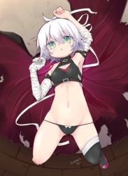 Rule 34 | 1girl, arm belt, arm up, armpits, artist name, bandaged arm, bandages, bare shoulders, black bra, black footwear, black panties, boots, bra, breasts, cleavage cutout, clothing cutout, commentary request, dagger, dated, facial scar, fate/apocrypha, fate/grand order, fate (series), green eyes, jack the ripper (fate/apocrypha), knife, looking at viewer, lowleg, lowleg panties, lying, navel, on back, panties, parted lips, reidu, scar, scar across eye, scar on cheek, scar on face, short hair, shoulder tattoo, signature, silver hair, skindentation, small breasts, solo, string panties, tattoo, thigh boots, thighhighs, underwear, underwear only, weapon