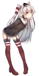 Rule 34 | 10s, absurdres, amatsukaze (kancolle), arms behind back, bad id, bad pixiv id, black hairband, black shirt, brown eyes, choker, collarbone, full body, garter straps, hair between eyes, hairband, highres, kantai collection, kure (kure ng), leaning forward, long hair, looking at viewer, red thighhighs, shirt, silver hair, simple background, smile, solo, standing, thighhighs, twintails, two side up, very long hair, white background