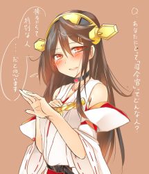 Rule 34 | 10s, 1girl, blush, brown eyes, brown hair, choker, detached sleeves, hair ornament, hairband, hairclip, haruna (kancolle), heart, heart-shaped lock, highres, jewelry, kantai collection, long hair, looking at viewer, nontraditional miko, ring, simple background, sketch, solo, translation request, tsukui kachou, wedding band