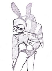 Rule 34 | 1other, animal costume, ass, gechotaris, highres, monochrome, nights (character), nights into dreams, rabbit costume, rabbit ears, rabbit tail, sega, tongue, tongue out