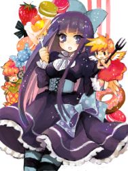 Rule 34 | 10s, 1boy, 2girls, angel wings, brief (psg), cake, cake slice, candy, chibi, doughnut, food, fork, freckles, fruit, lolita fashion, long hair, macaron, macaroon, multicolored hair, multiple girls, panty &amp; stocking with garterbelt, panty (psg), siblings, sisters, stocking (psg), strawberry, striped clothes, striped legwear, striped thighhighs, tegaki, thighhighs, wings