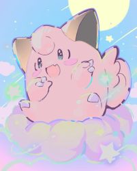 Rule 34 | :d, blush stickers, clefairy, cloud, commentary request, creatures (company), game freak, gen 1 pokemon, happy, honepink, looking up, nintendo, no humans, open mouth, pokemon, pokemon (creature), sitting, smile, solo, star (symbol)