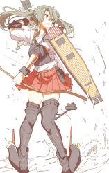 Rule 34 | 10s, 1girl, arrow (projectile), bad id, bad pixiv id, black hair, bow (weapon), brown eyes, hair ribbon, japanese clothes, kantai collection, long hair, muneate, ninimo nimo, quiver, ribbon, skirt, solo, twintails, weapon, zuikaku (kancolle)